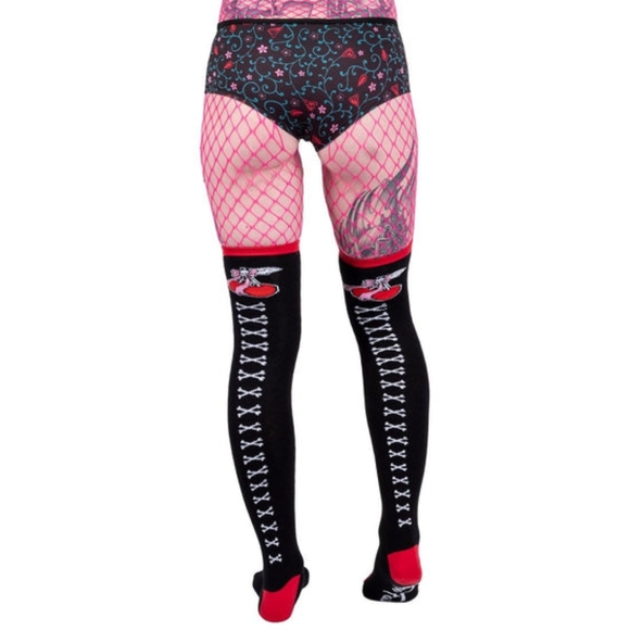 Too Fast Cherry Bow Tattoo Thigh High Socks NWT - Picture 4 of 6